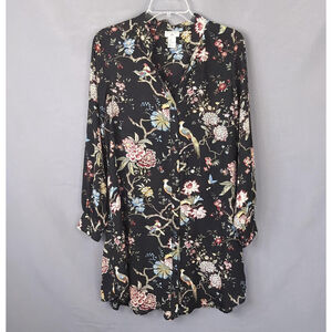 GP & J Baker X HM Dress Size 8 Black Floral Bird Print‎ Tunic Whimsigoth